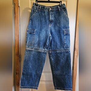 Vintage 90's Bugle Boy 100% Cotton Convertible Jeans Unzip To Shorts. 32x32